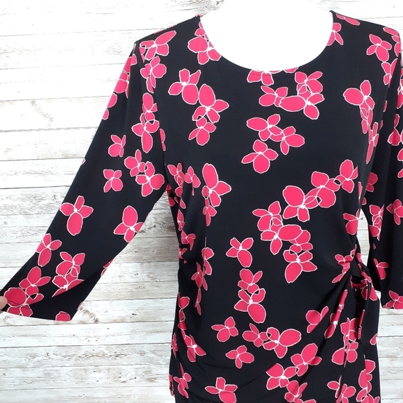 Alfani Blouse PXL Floral Side Tie Black Pink 597 - Picture 3 of 7